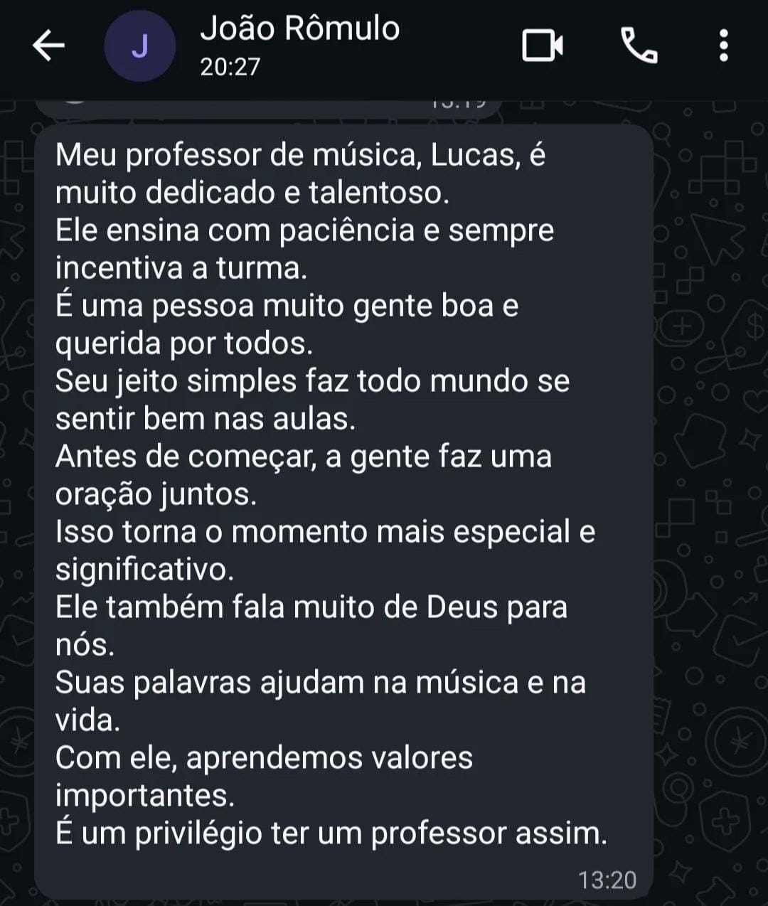 Depoimento de João Rômulo sobre as aulas de violão