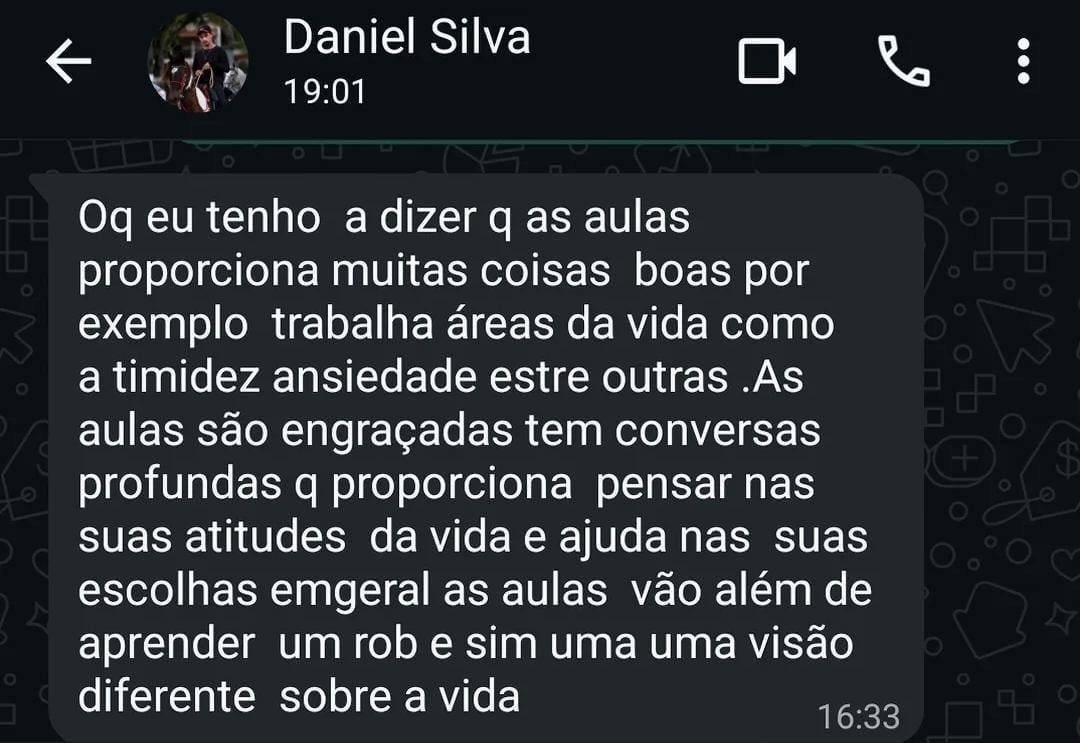 Depoimento de Daniel Silva sobre as aulas de violão